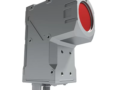 Gray Metal Industrial Device With Red Circular Component And Mounting Bracket 3d model