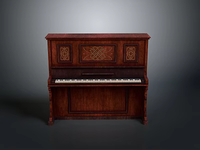 Brown Wooden Piano With Carved Decorations And White Keys For Home Living 3d model