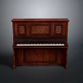 Brown Wooden Piano With Carved Decorations And White Keys For Home Living