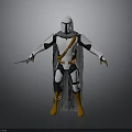 Armored Character With White Armor Black Cape Orange Belt And Boots Holding Weapon