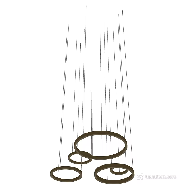 Modern Linear Chandelier Design With Circular Metal Rings And Hanging Lines 3d model 