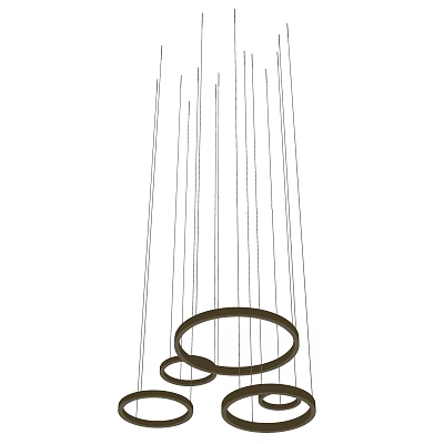 Modern Linear Chandelier Design With Circular Metal Rings And Hanging Lines 3d model
