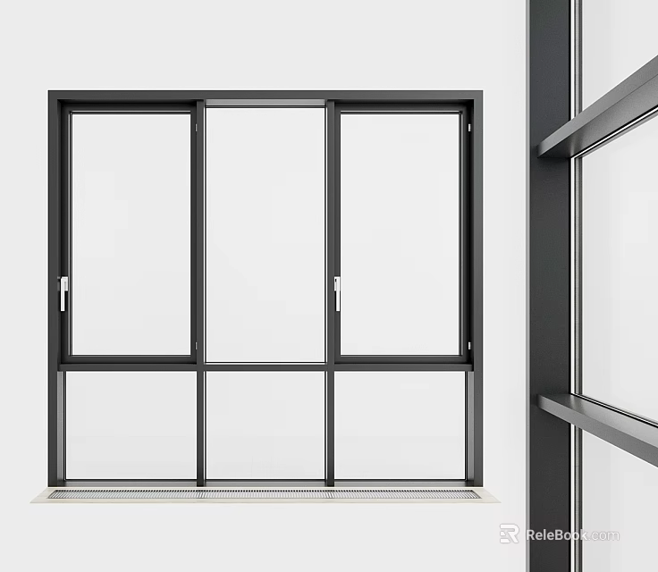 Modern sliding door with black frame and transparent glass for home interior 3d model 