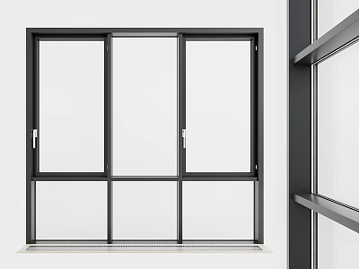Modern sliding door with black frame and transparent glass for home interior 3d model