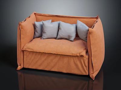 Modern Orange Fabric Multi seat Sofa with Gray Cushions and Cozy Design 3d model