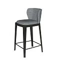 Modern Gray Fabric Bar Stool With Padded Seat Backrest And Black Metal Legs