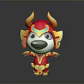 Cute Cartoon Game Movie Character With Red Yellow Decorative Armor And Horns
