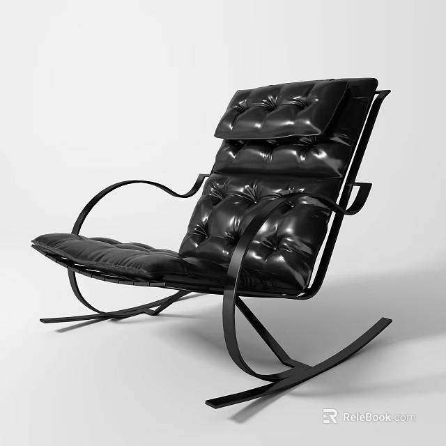 Comfortable Black Leisure Chair with Leather Padded Seat and Backrest and Modern Curved Metal Frame 3d model 
