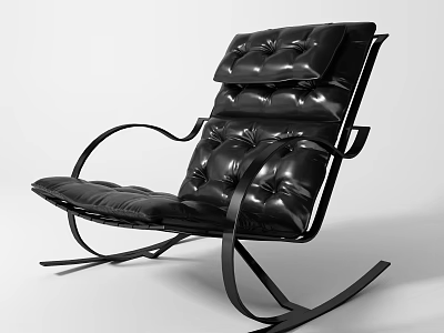 Comfortable Black Leisure Chair with Leather Padded Seat and Backrest and Modern Curved Metal Frame 3d model