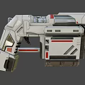 Sci Fi Futuristic Weapon Design with White Body Red Accents Mechanical Structure Metallic Texture