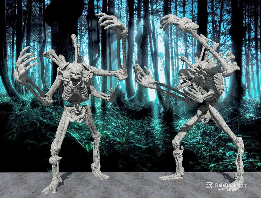 Decorative Ornament Set with Skeleton Monster Figures and Forest Theme Background for Spooky Halloween Decoration 3d model 