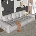 Three-Seater White Leather Sofa with Brown Throw Blanket and Patterned Pillow in Modern Living Room
