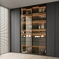 Elegant Modern Wine Cabinet With Glass Doors LED Lighting Wine Bottles And Glasses
