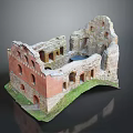 Ancient Ruin Architecture Red Brick Structure With Windows Doorways And Grass Base 3d model