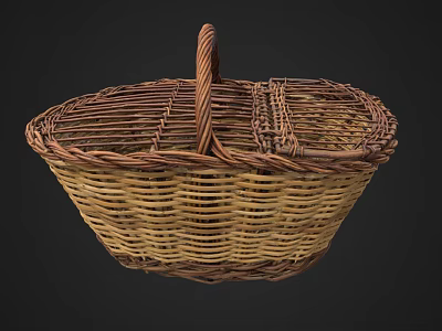 Handwoven Wicker Basket With Lid And Brown Beige Handle Design 3d model