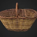 Handwoven Wicker Basket With Lid And Brown Beige Handle Design