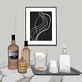 Elegant Wine Bottles And Glasses With Ice On Tray And Decorative Artwork Background
