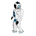 White And Blue Humanoid Robot With Black Hands Standing Against Blue Sky