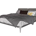 Modern Double Bed With Gray Headboard Multiple Pillows Gray Blanket And White Legs 3d model