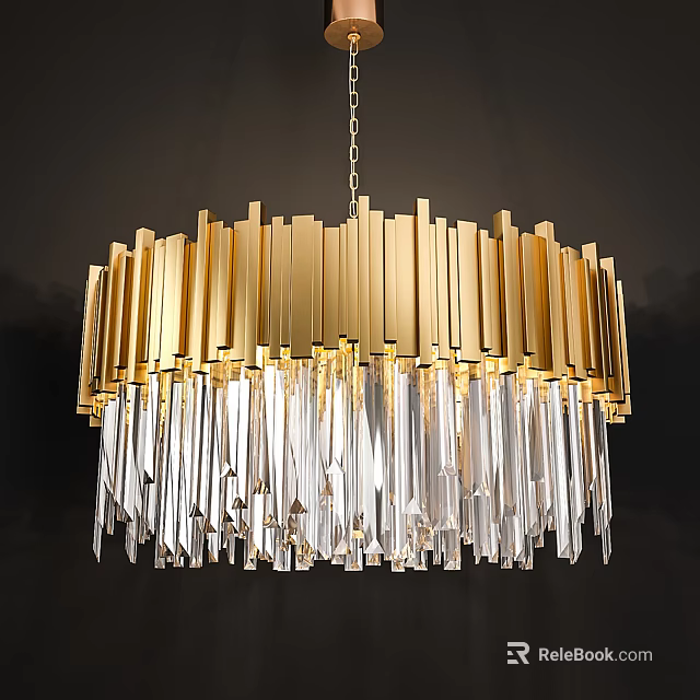 Elegant Modern Golden Chandelier Featuring Transparent Crystal Pendants And Sleek Frame 3d model 