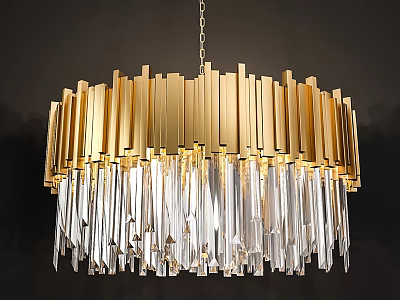 Elegant Modern Golden Chandelier Featuring Transparent Crystal Pendants And Sleek Frame 3d model
