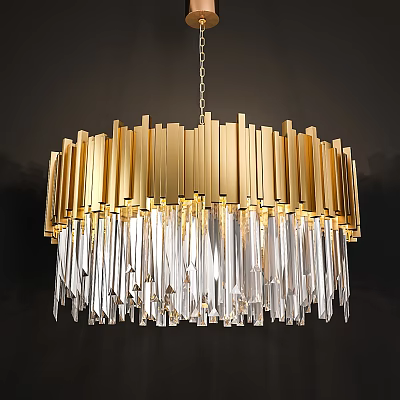Elegant Modern Golden Chandelier Featuring Transparent Crystal Pendants And Sleek Frame 3d model