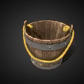Wooden Decorative Bucket Ornament With Metal Hoops And Yellow Rope Handle