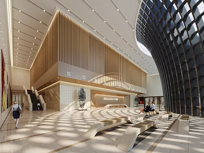 Modern Library Art Design With Wooden Structure And Light Effects 3d model