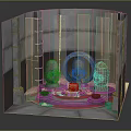Mystical 3D Paper Model Ritual Scene With Stone Structure Golden Decorations And Central Object