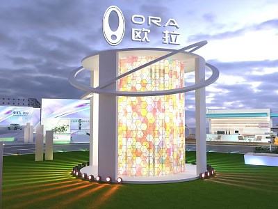 ORA Brand Exhibition Pavilion With Colorful Honeycomb Design Lawn And Lighting 3d model