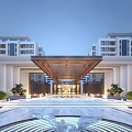 Elegant Modern Property Sales Office With Grand Entrance And Exquisite Outdoor Landscape Lighting Design