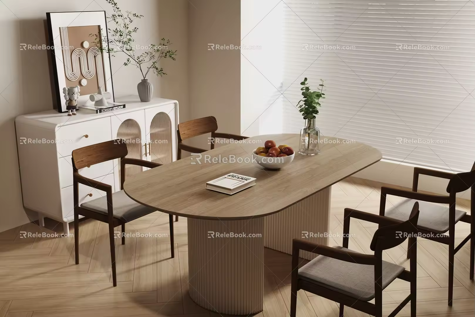Simple dining table dining table sideboard wooden floor dining chair 3d model