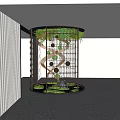 Circular Indoor Landscape With Metal Frame Green Plants Spiral Decor And Hanging Spheres
