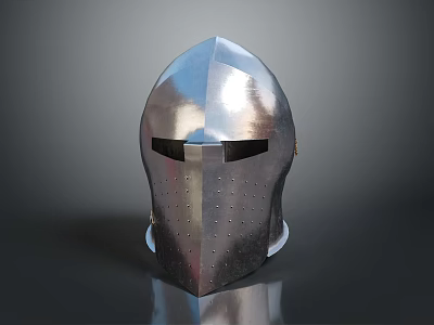 Shiny Medieval Metal Weapon Helmet With Face Guard And Riveted Design 3d model