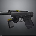 Modern Tactical Pistol with Black Grip Metal Barrel and Magazine Safety Indicator