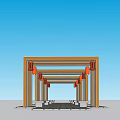 Outdoor Pergola With Yellow Frame Red Lanterns And White Pillars