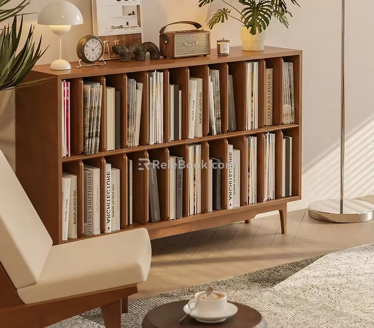 Middle Style Low Open Bookcase 3d model