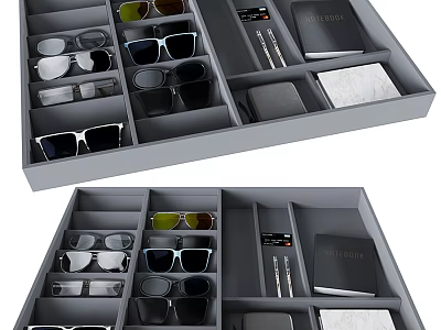Modern Display Shelf With Divided Compartments For Sunglasses Pens And Notebooks 3d model