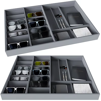 Modern Display Shelf With Divided Compartments For Sunglasses Pens And Notebooks 3d model