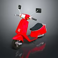 Red Scooter With Black Seat And Rearview Mirrors On Gray Background
