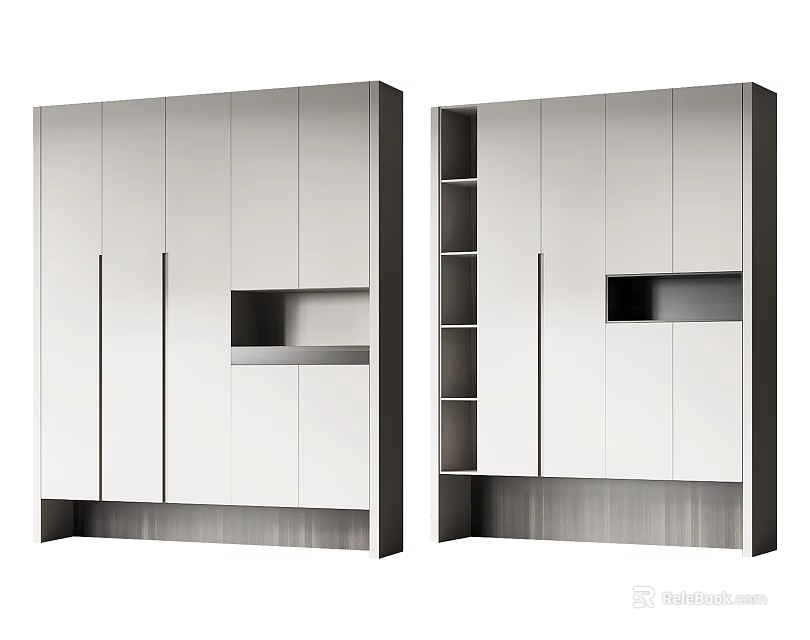 Modern Shoe Cabinet With Multiple Doors Open Shelves And Sleek Surface Design 3d model