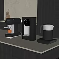 Modern Black Kitchen Appliances Featuring Coffee Maker Water Kettle And Dispenser 3d model