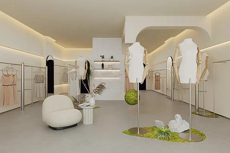 Modern Silent Clothing Store Silent Wind Women's Clothing Store Clothing Store Model Clothes Clothing Store Landscape Sportswear Green Clothing Store Rest Area Leisure Chair Multi-person Sofa 3d model