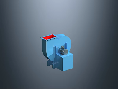 Blue Industrial Blower Equipment With Red Inlet And Mechanical Structure 3d model