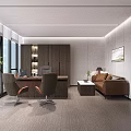 Modern Office Interior With Large Windows Desk Chairs Sofa Area And Wooden Bookshelf