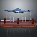 Blue Manta Ray Model Display With Wooden Base And Support Structures