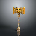 Fantasy Ornate Golden Hammer With Silver Handle And Intricate Winged Decorations