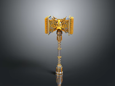 Fantasy Ornate Golden Hammer With Silver Handle And Intricate Winged Decorations 3d model