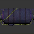 Rusty Barrel Shaped Industrial Equipment With Yellow Cables And Purple Center On Metal Base