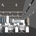 Modern Public Office Space Interior With Open Workstations Ergonomic Chairs Computer Monitors And Windows 3d model